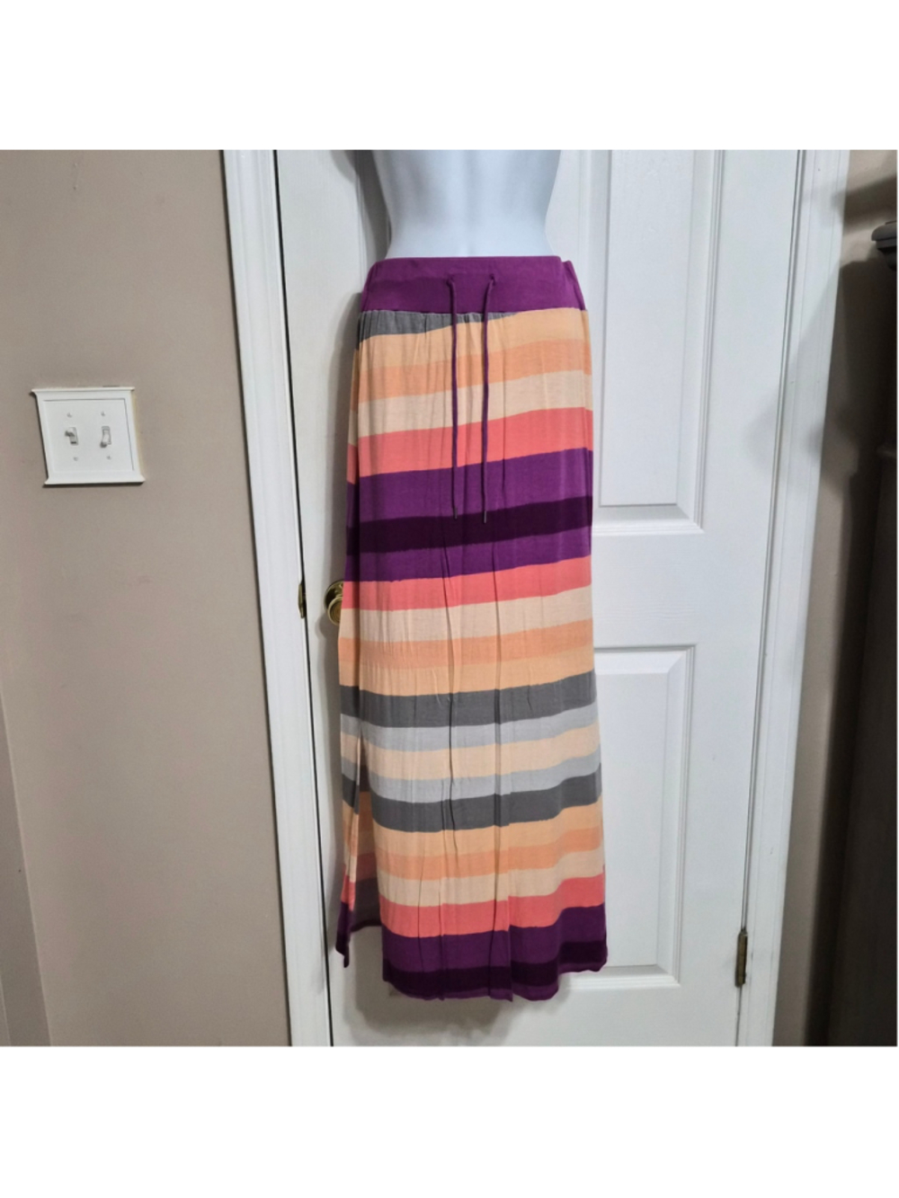 Women's a.n.a. Striped Maxi Skirt with Side Slit, Purple and Orange Size M